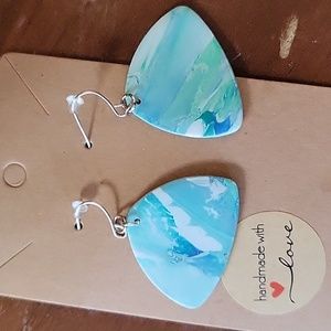 Earrings, blues, greens, white